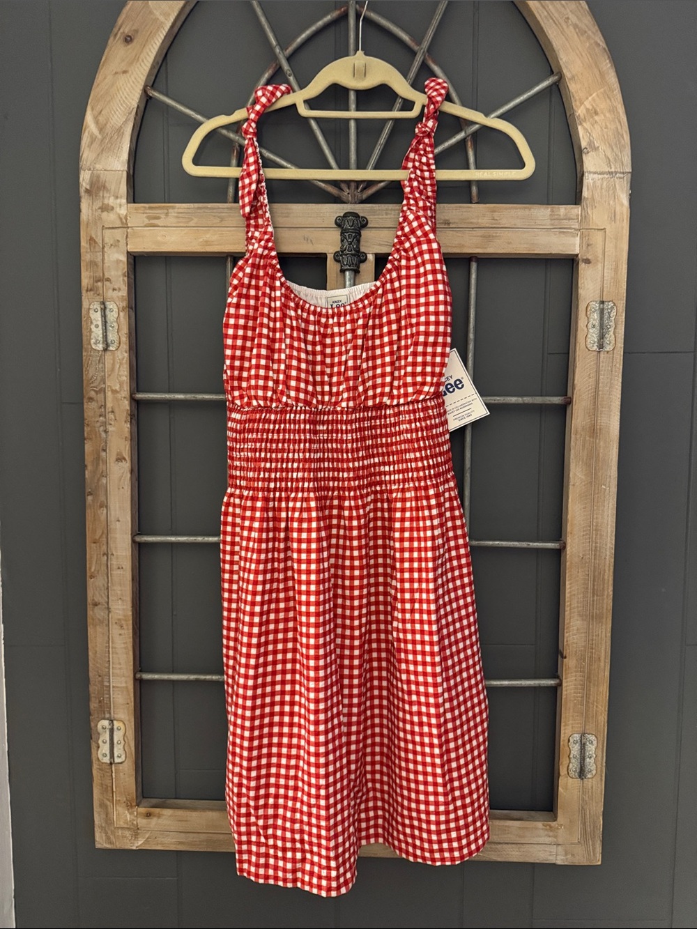 Girls Red Gingham Tie-Shoulder Sundress